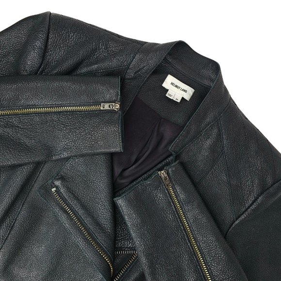 [Sold] HELMUT LANG Black Blistered Asymmetric Crop Leather Jacket | Size M - Picture 9 of 9
